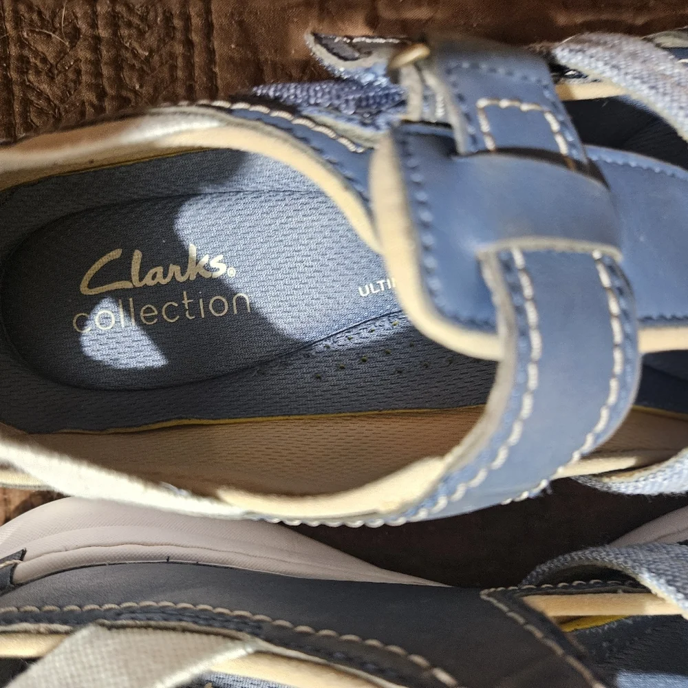 Pre-owned Clarks Blue and White Sandals 8.5M - Picture 3 of 5